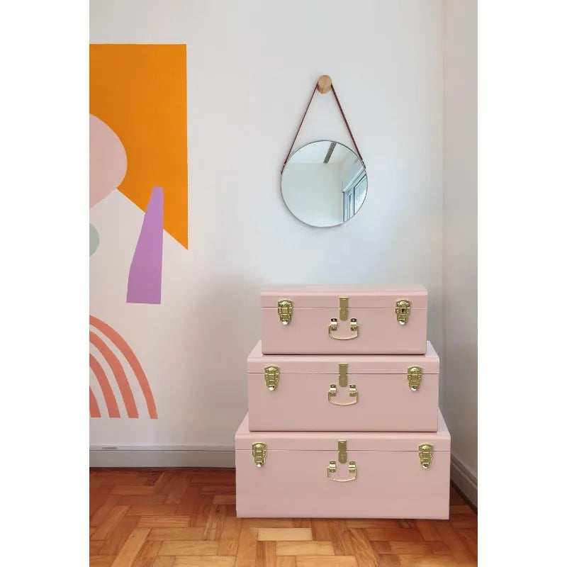 Decorative Box Set 3 Metal Trunks Chest Storage with Lock for Home Decor