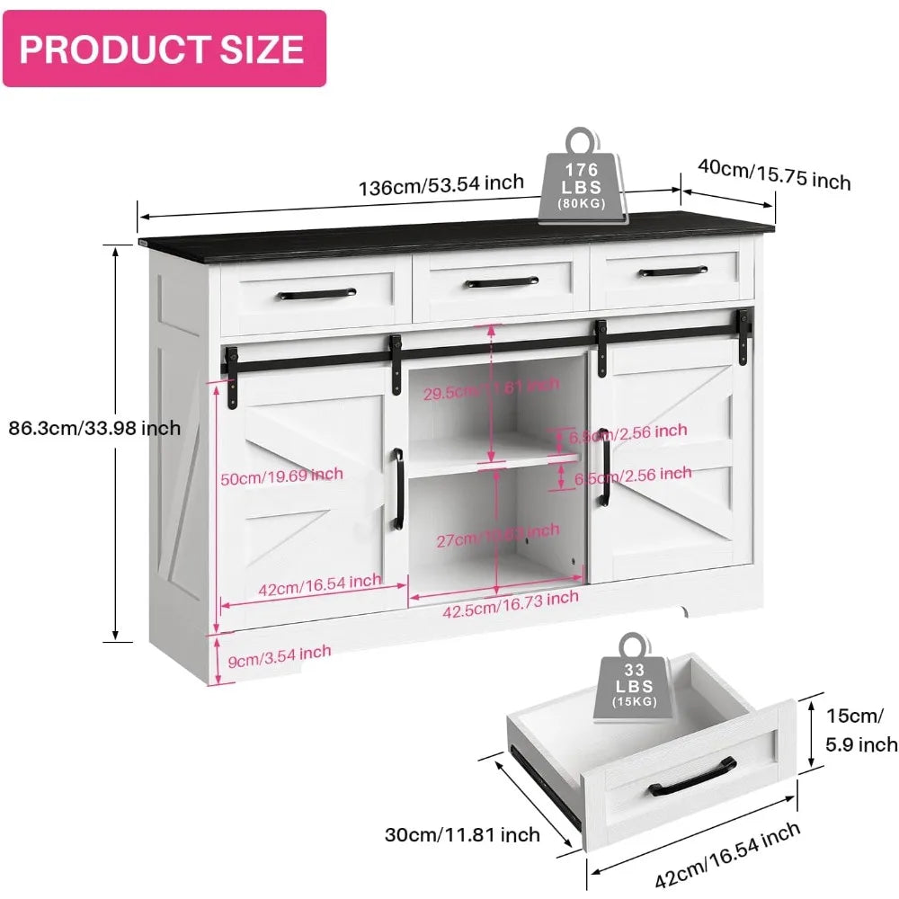 Farmhouse Sideboard Buffet Cabinet Storage Wine Bar with Sliding Doors