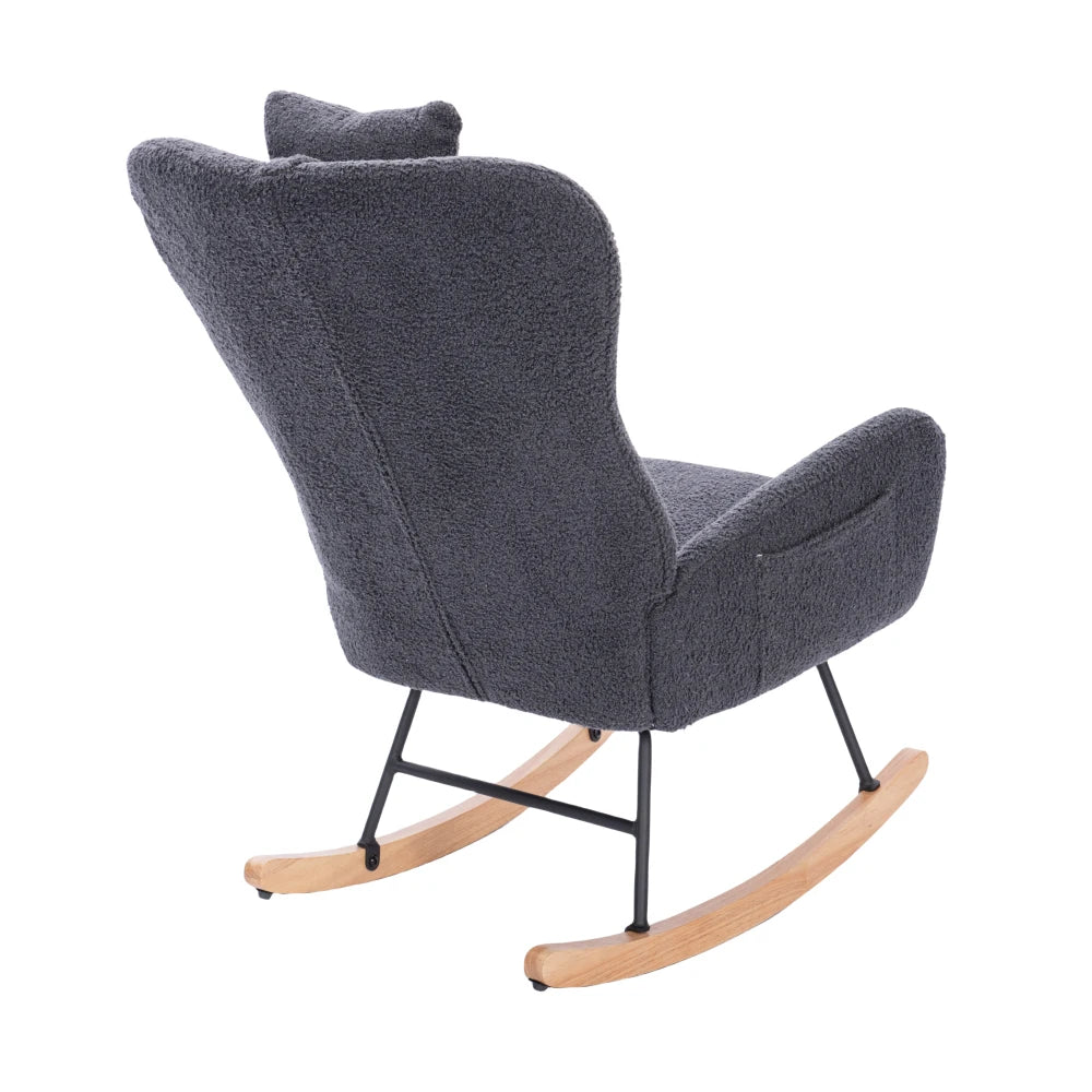 Teddy Upholstered Nursery Rocking Chair Ergonomic Comfort Dark Grey