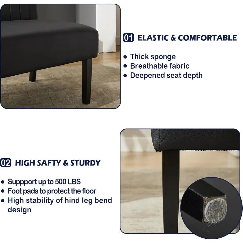 Ljustra Mini Black Leather Armless Loveseat Sofa with USB Port