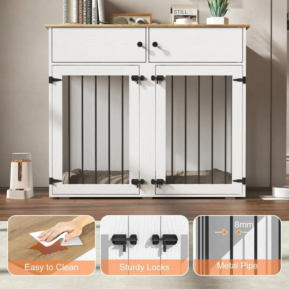 Large Dog Crate Indoor Furniture 41 Inch Wooden Kennel for 2 Dogs