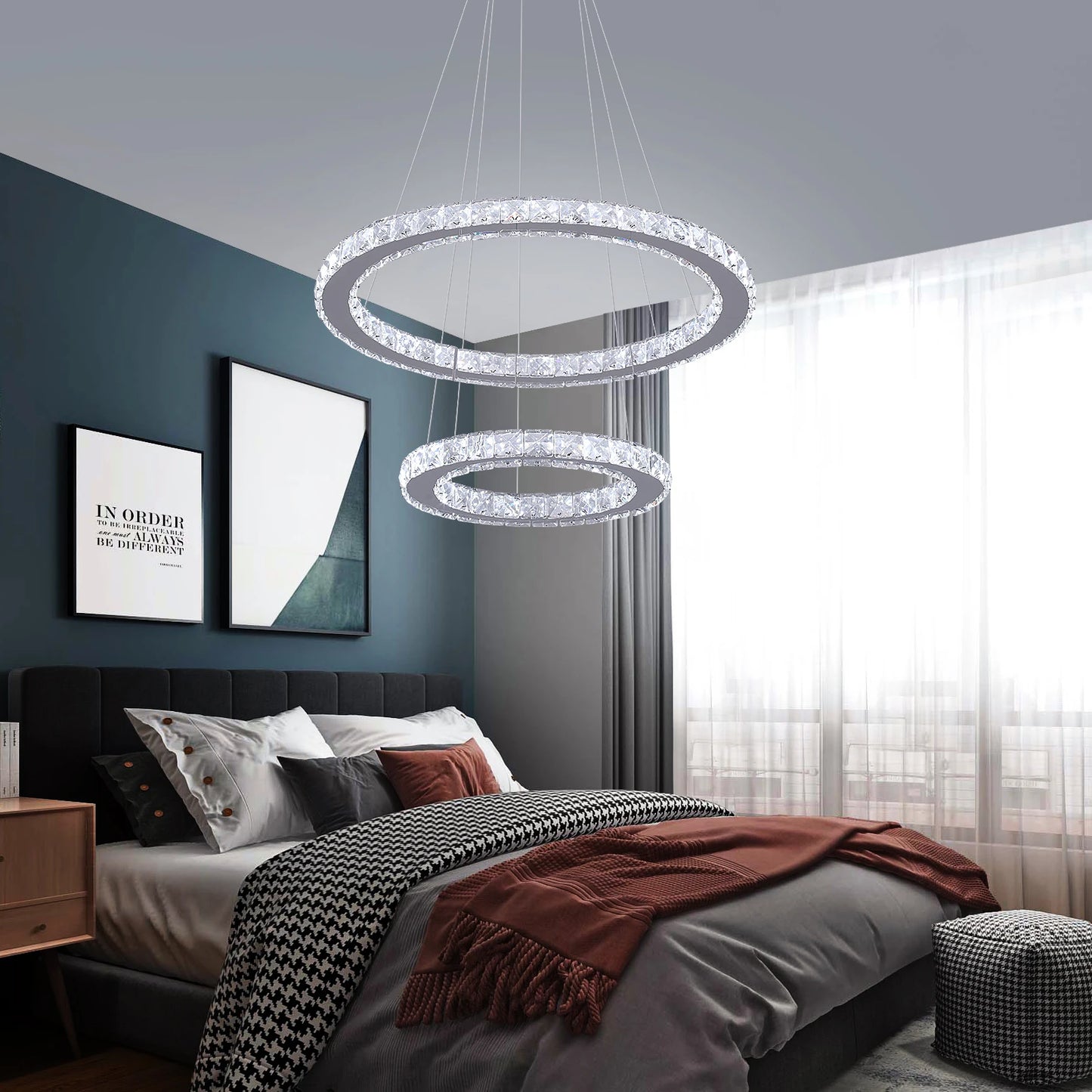 Modern Crystal Chandelier Pendant Light Dimmable LED with Remote Control