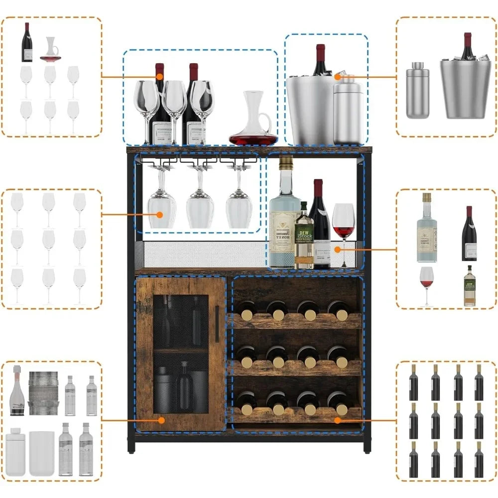 Ljustra Wine Bar Cabinet with Detachable Wine Rack and Glass Holder