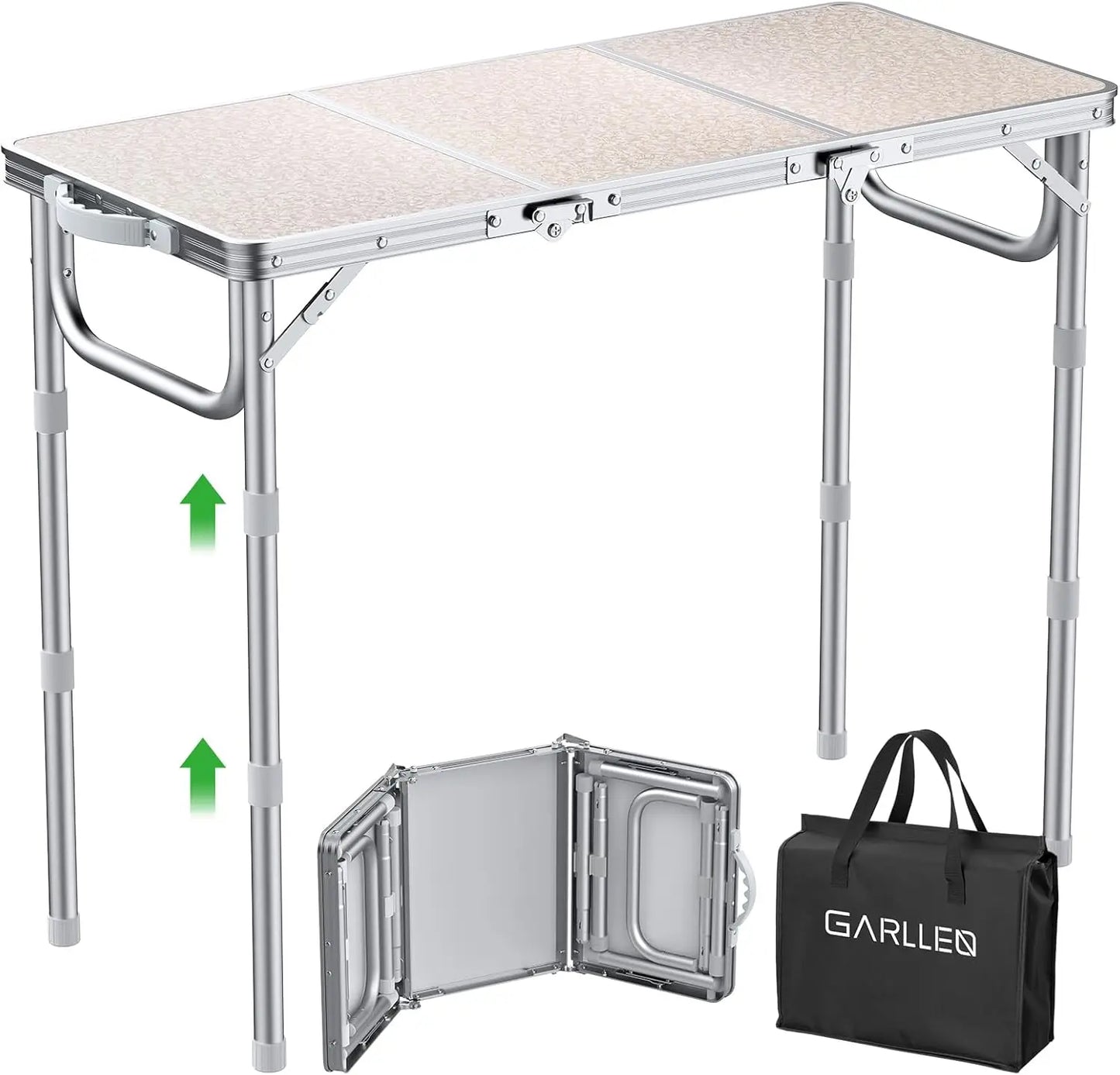 Portable Folding Camping Table 87x40cm Adjustable Height 3 Levels