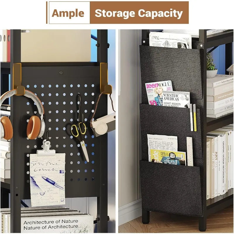 Ljustra 63" Tall Bookshelf Storage Bookcase with Pegboard and LED Light