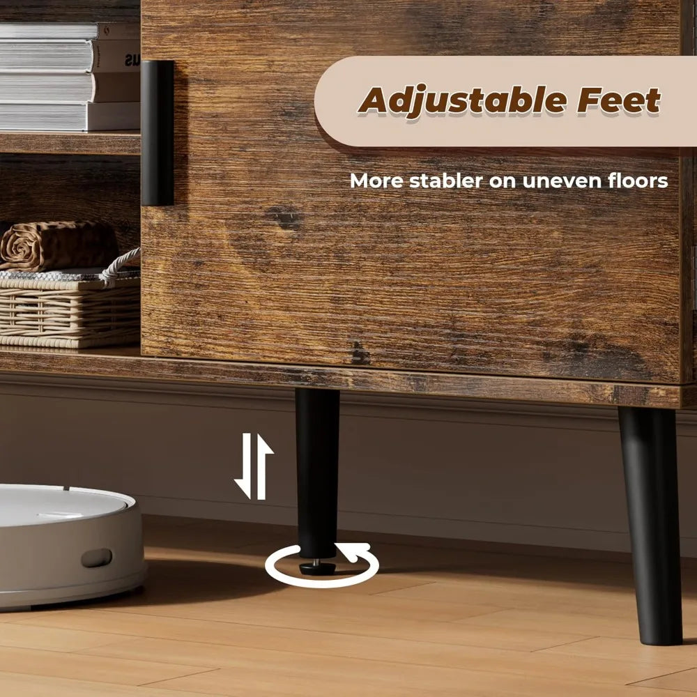 TV Stand for 55 Inch TV with Adjustable Shelf and 2 Cabinets