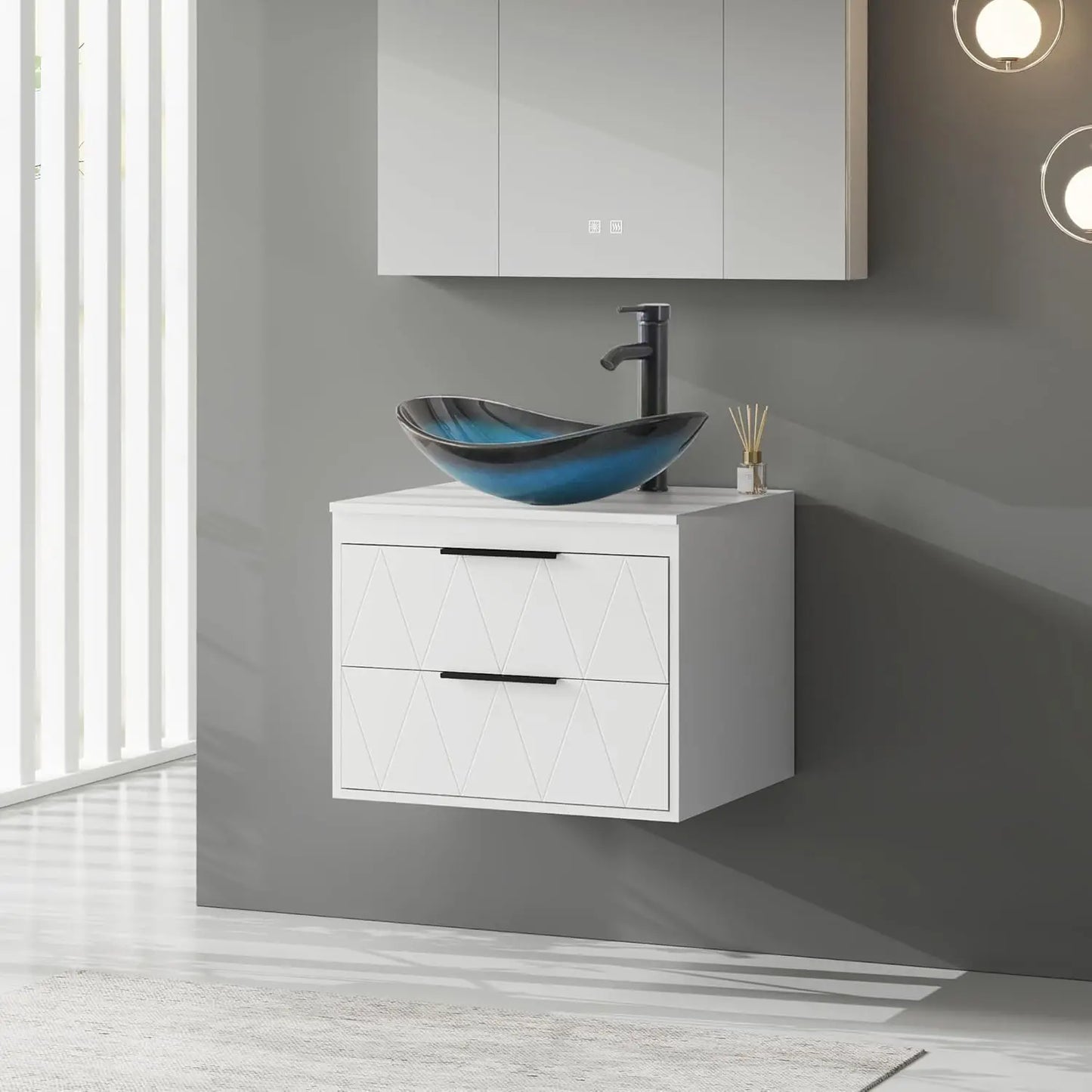 24 Inch Bathroom Vanity Wall Mounted Cabinet with Sink and Storage