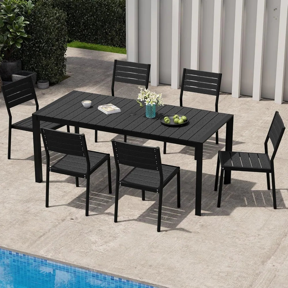 Outdoor Dining Table for 6 Rectangular Aluminum Patio Table with Umbrella Hole
