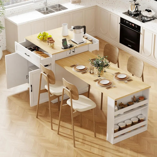 82.7 Inch Kitchen Island with Extendable Dining Table and Storage