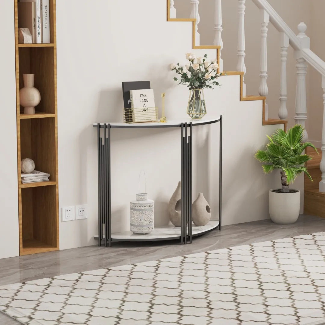 Ljustra Half Moon Console Table with Storage Sintered Stone Top