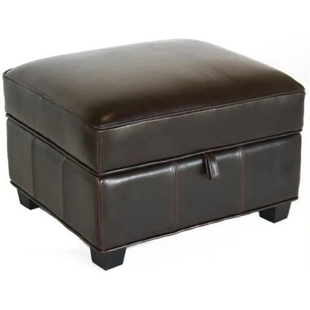 Leather Storage Ottoman Lift-Top Dark Brown Furniture Home Decor