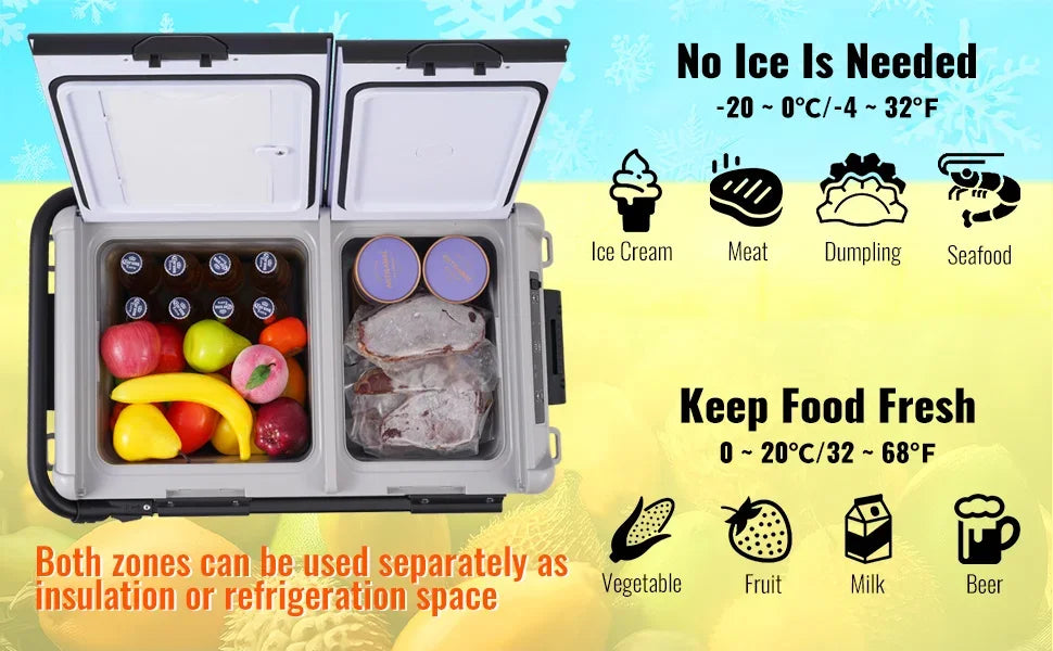 Portable Car Refrigerator Dual Zone Freezer 12V Compressor Cooler