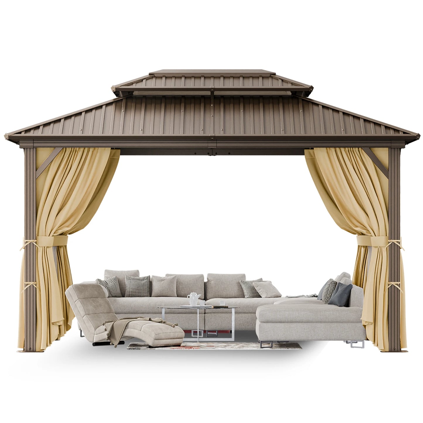 10x12ft Hardtop Gazebo Heavy Duty Aluminum Frame with Netting Curtains