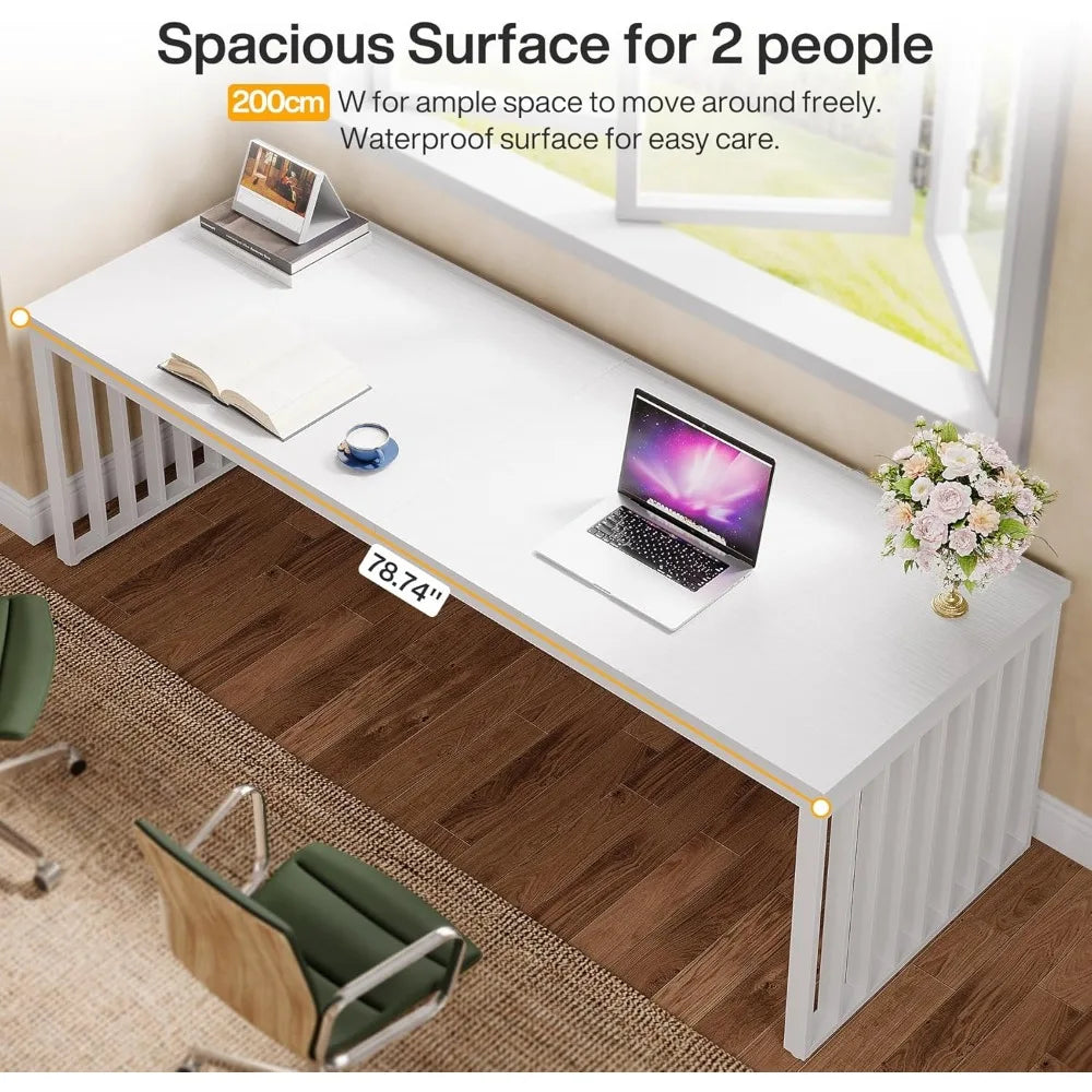 78 Inch Computer Desk Extra Long 2 Person Writing Table Industrial Style