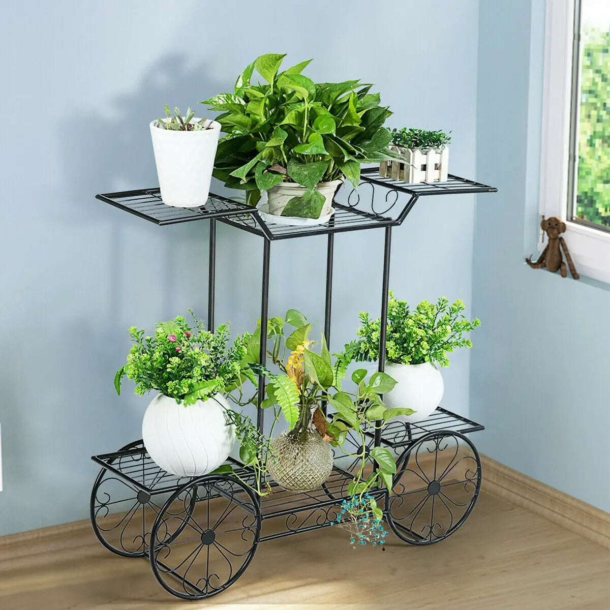Large Metal 6 Tier Plant Stand Indoor Outdoor Garden Cart Display Rack