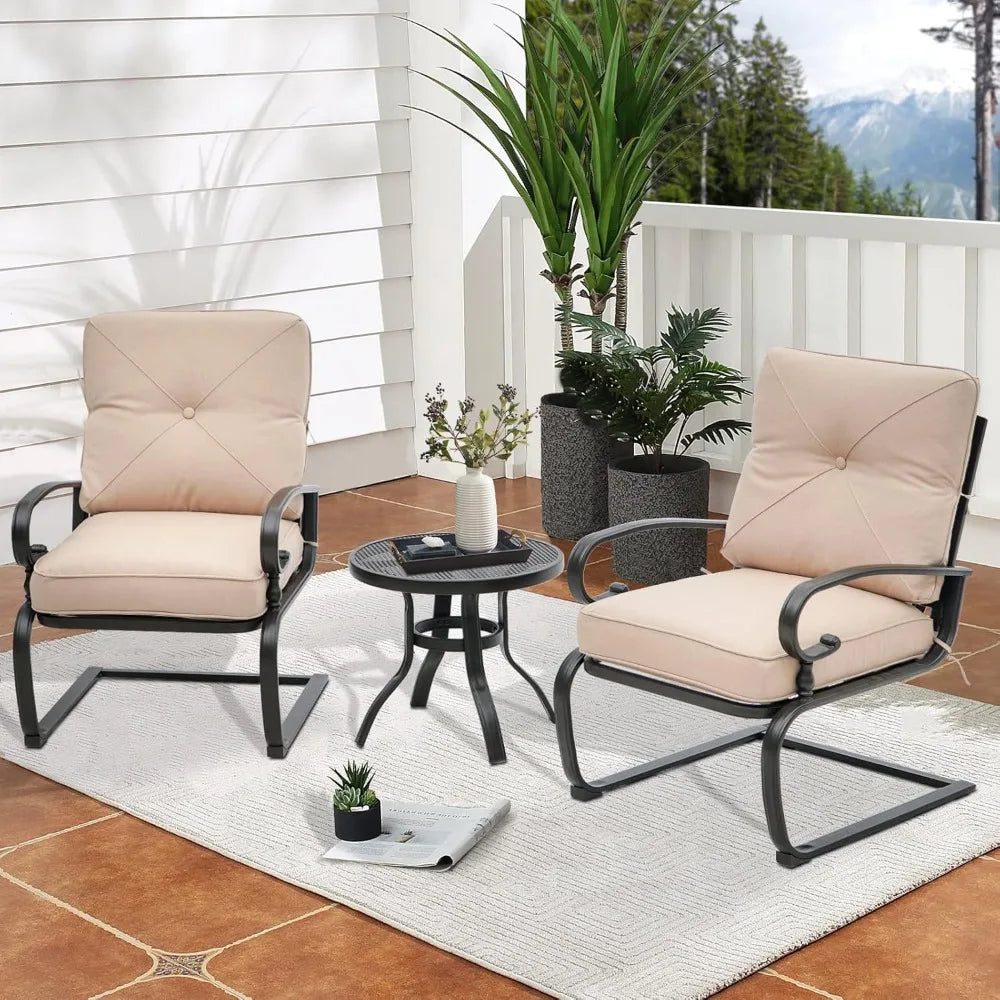 Ljustra Outdoor Bistro Set 3-Piece Cushioned Chairs Table Wrought Iron