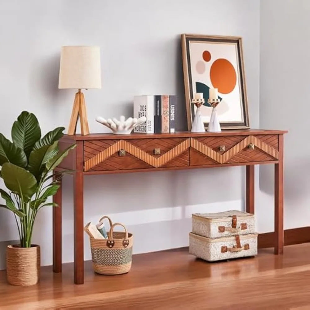 55 Inch Mid Century Modern Console Table with 2 Drawers for Entryway