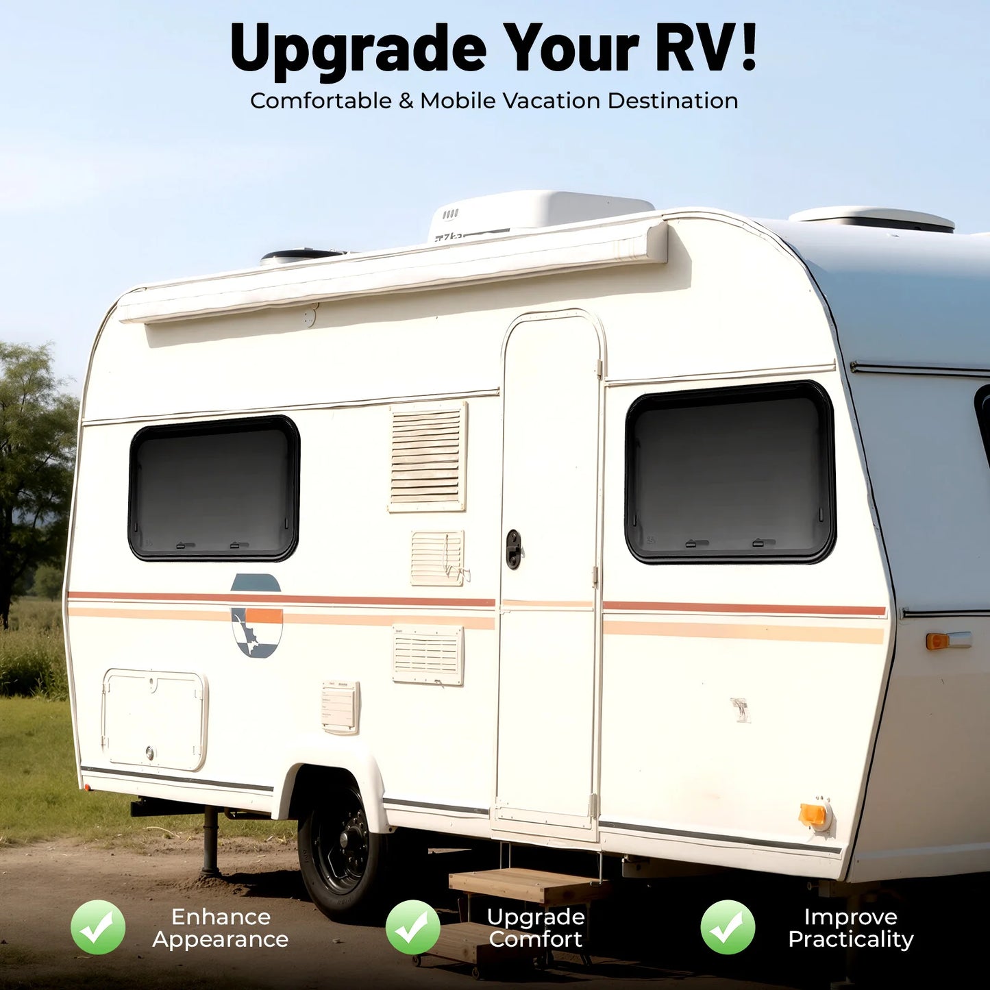 RV Exit Window 90x55cm Tempered Glass Camper Emergency Window Trim Kit