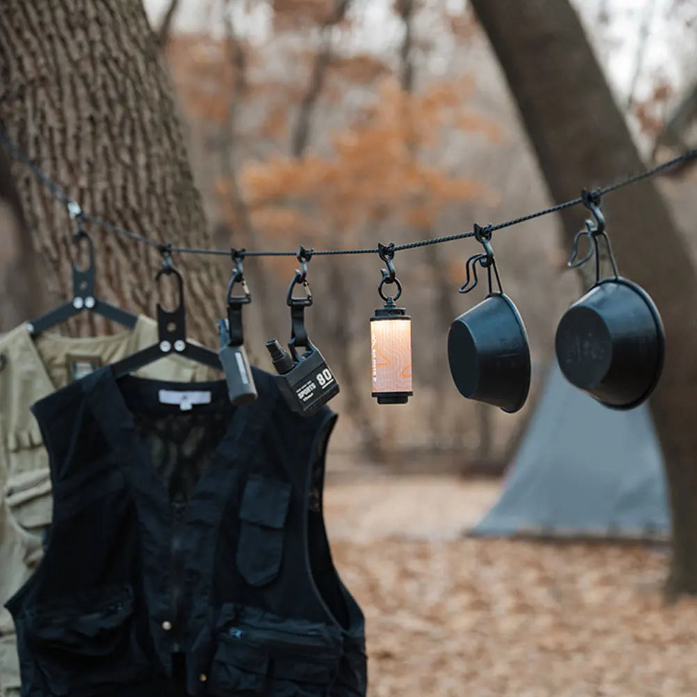 Camping Hanging Rope with 8 Hooks Adjustable Storage Strap for Outdoors