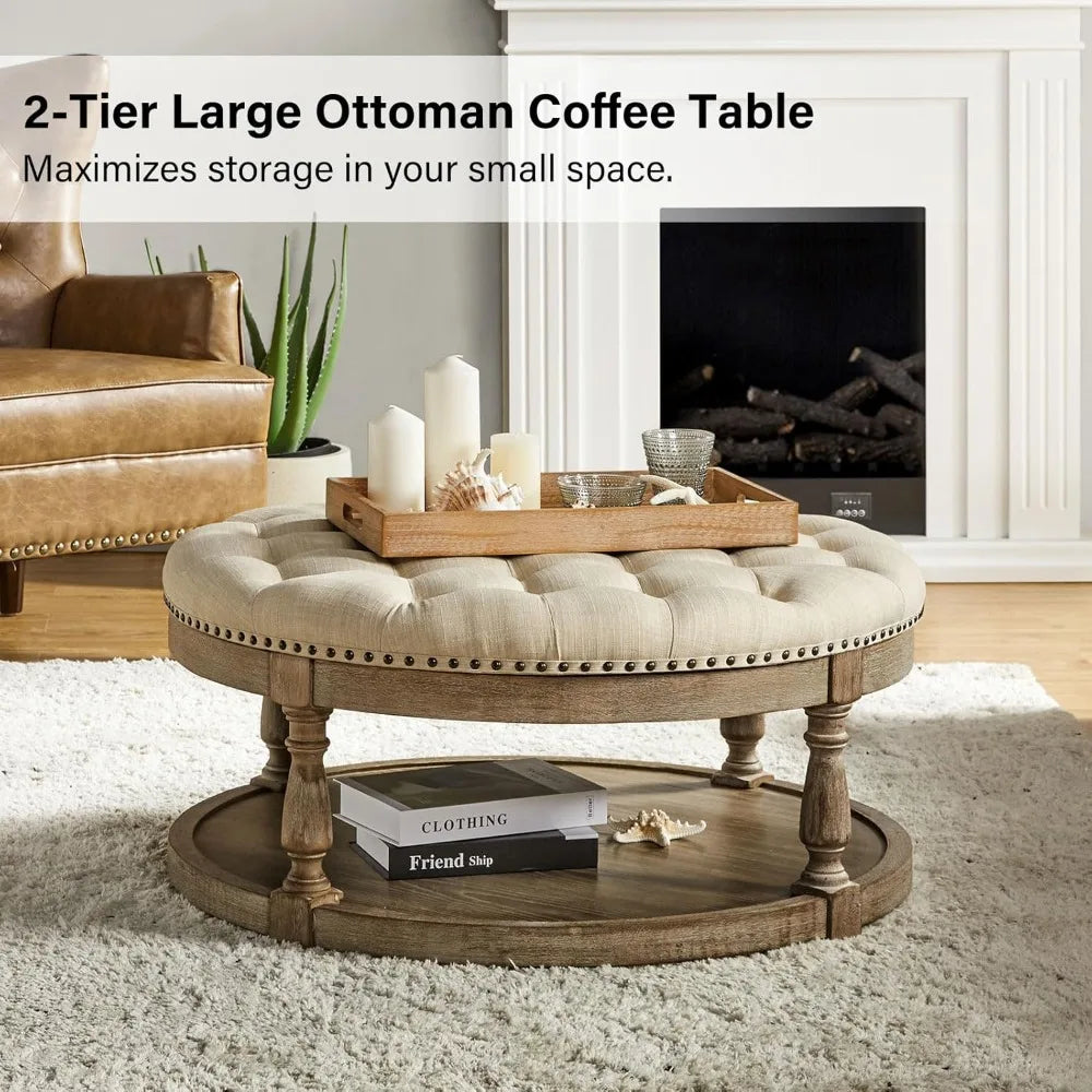 Ljustra Large Round Ottoman Coffee Table with Storage and Legs