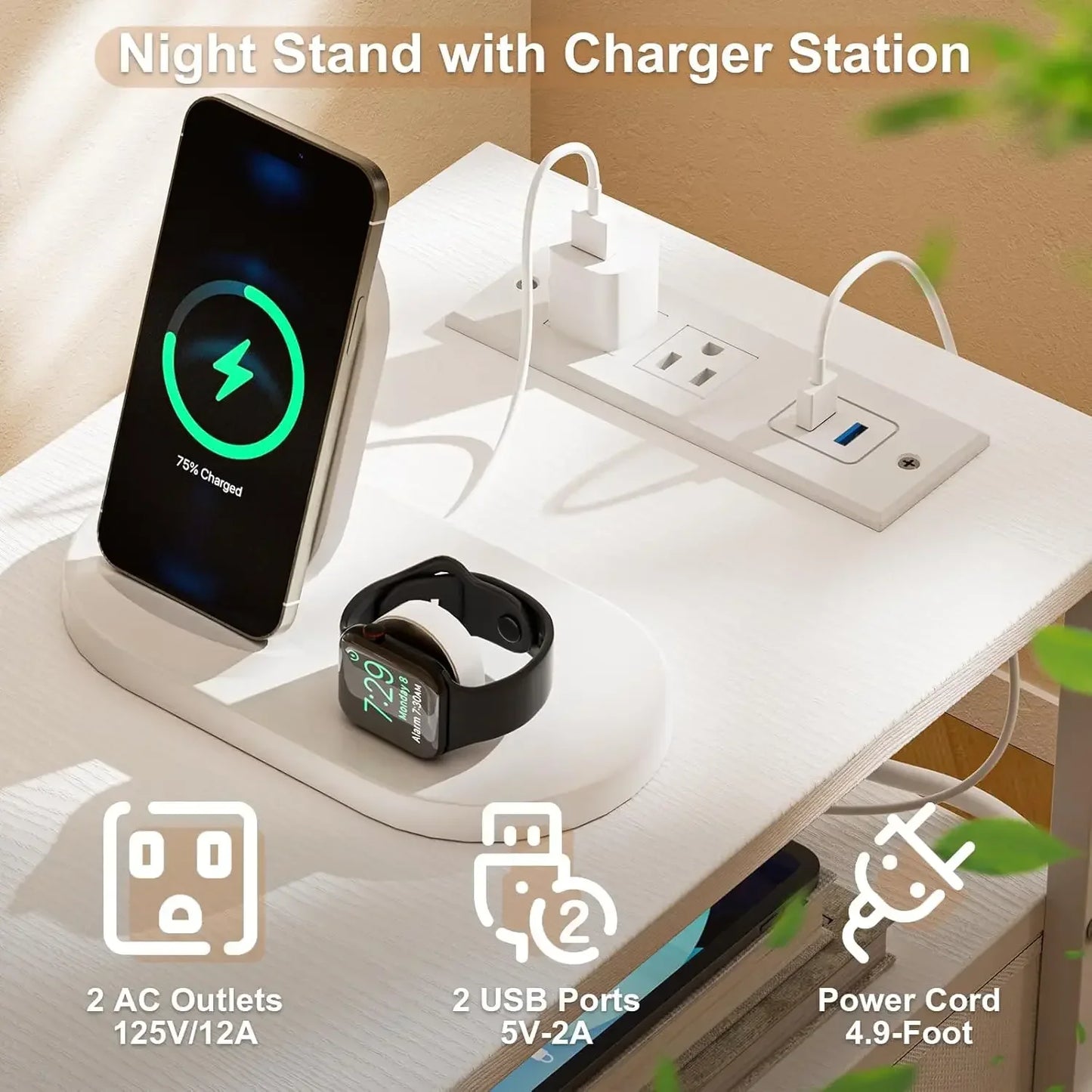 Narrow Dresser with Charging Station 4 Fabric Drawers Slim Chest