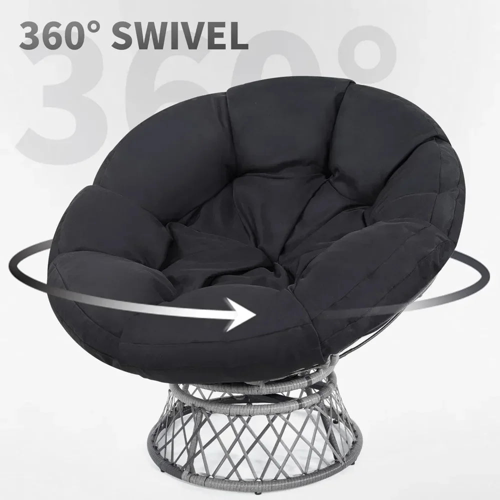 Oversized Rattan Papasan Chair 360° Swivel Waterproof Cushion