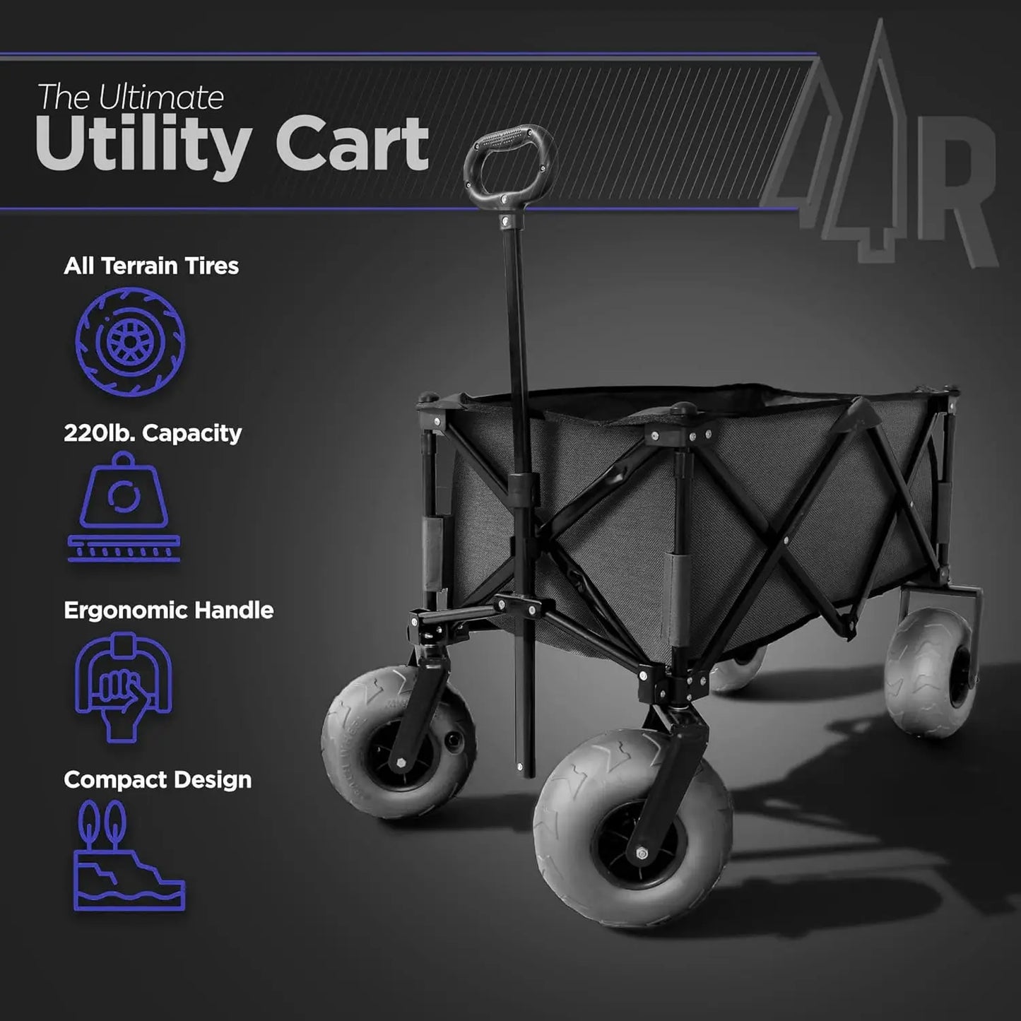 All Terrain Beach Cart with Big Air Wheels Heavy Duty Steel Frame