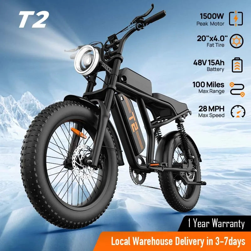 Peak 1500W Electric Mountain Bike 48V 100 Mile Range 20 Inch Fat Tire