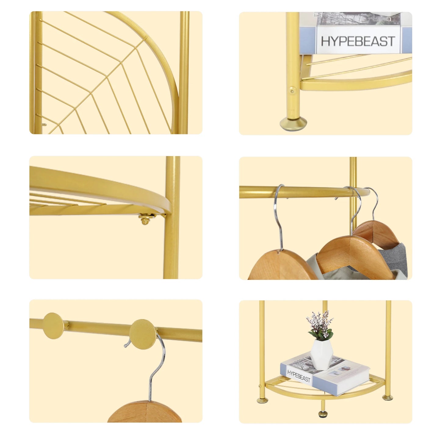 Metal Corner Coat Stand Free Standing Garment Rack with Storage Shelf