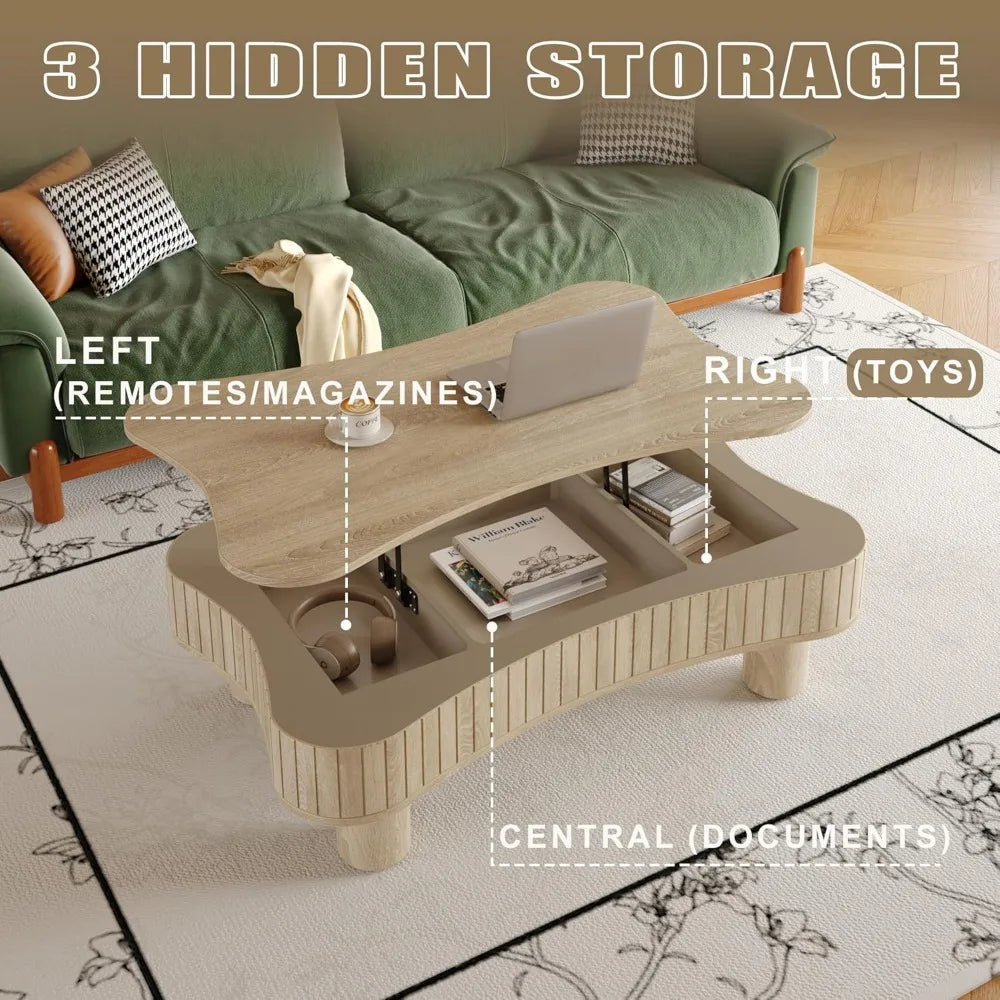 Lift Top Coffee Table with Hidden Storage and Silent Hydraulic Lift