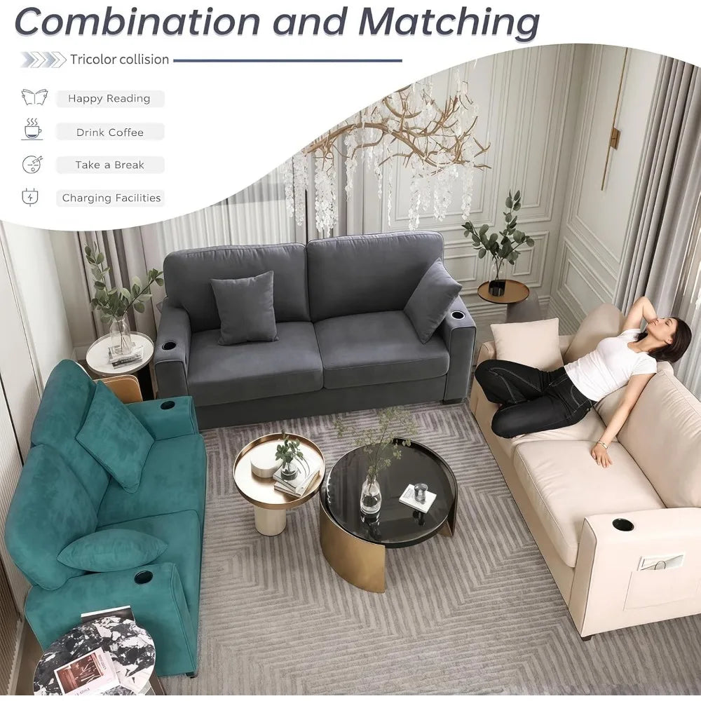 Ljustra 81 Inch Loveseat Sofa Couch USB Charging 2 Cup Holders Small Spaces