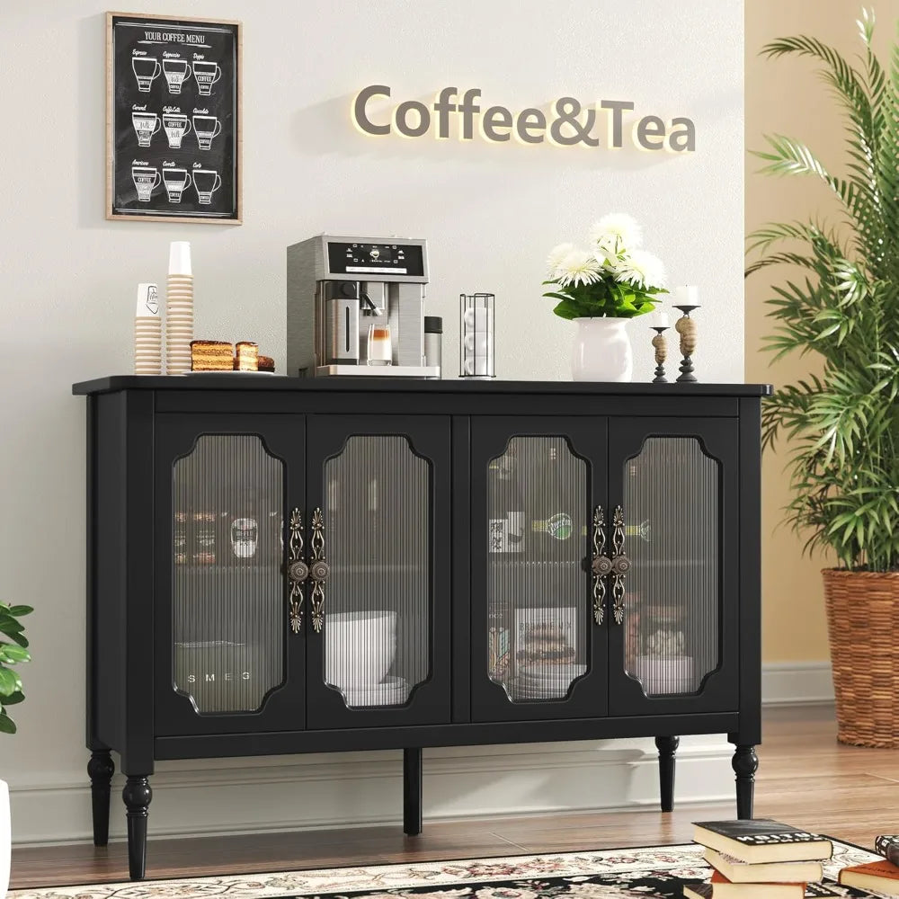 Vintage Buffet Sideboard with 4 Glass Doors Mid Century Storage Cabinet
