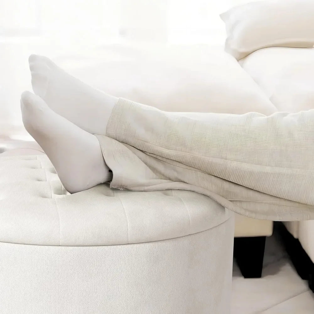 30 Inch Round Storage Ottoman Modern Tufted Coffee Table Upholstered