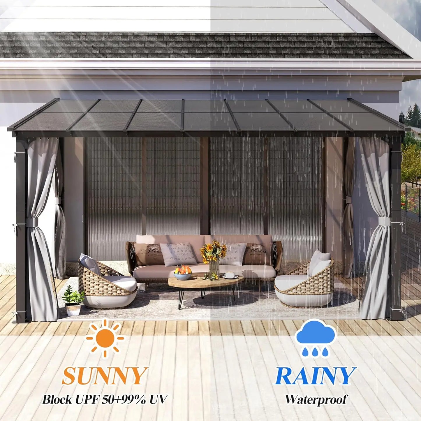 10x13 Patio Gazebo Aluminum Lean-To Pergola Outdoor Canopy Awning