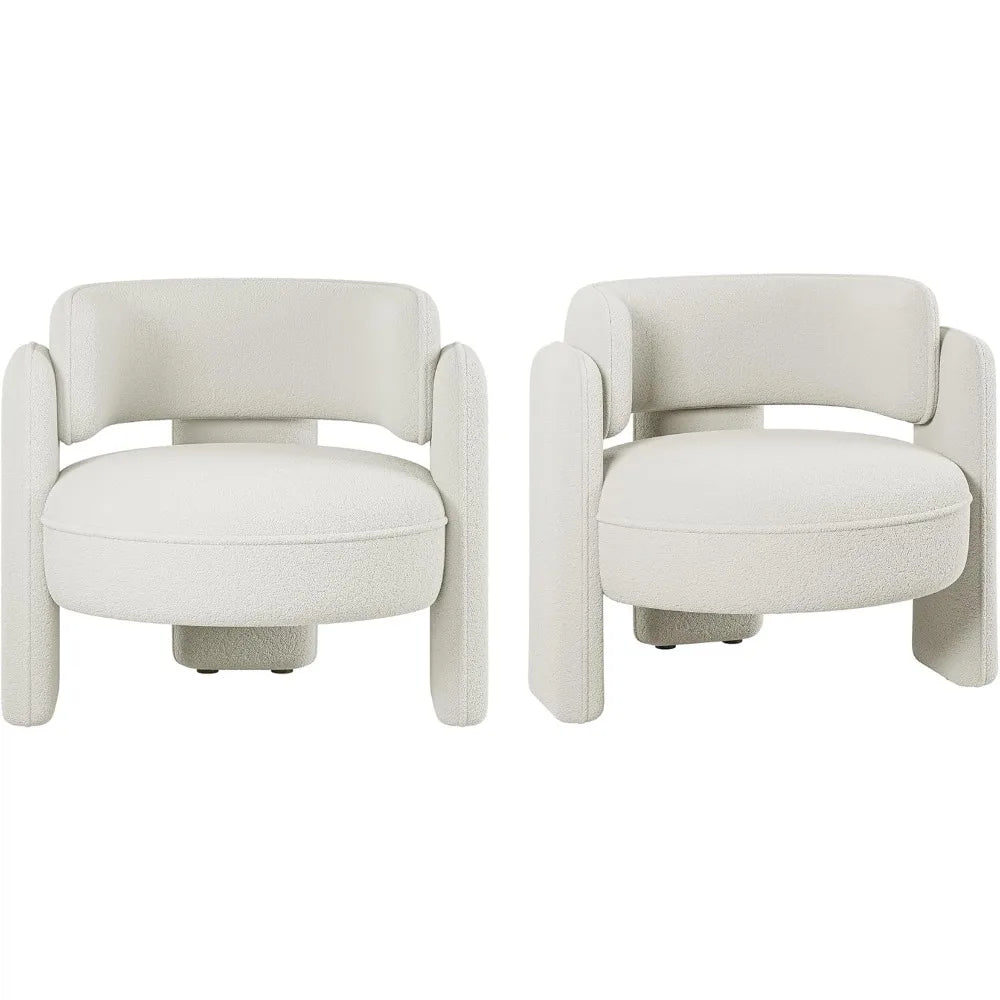Sherpa Boucle Chair Set of 2 Modern Barrel Accent Chair Living Room