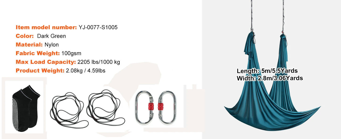 Ljustra Aerial Yoga Hammock Swing 5.5 Yards Full Rigging Hardware Fitness