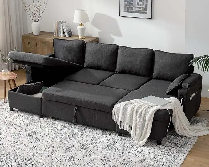 Ljustra Sofa Bed Sleeper Couch with Chaise Storage USB Cup Holder