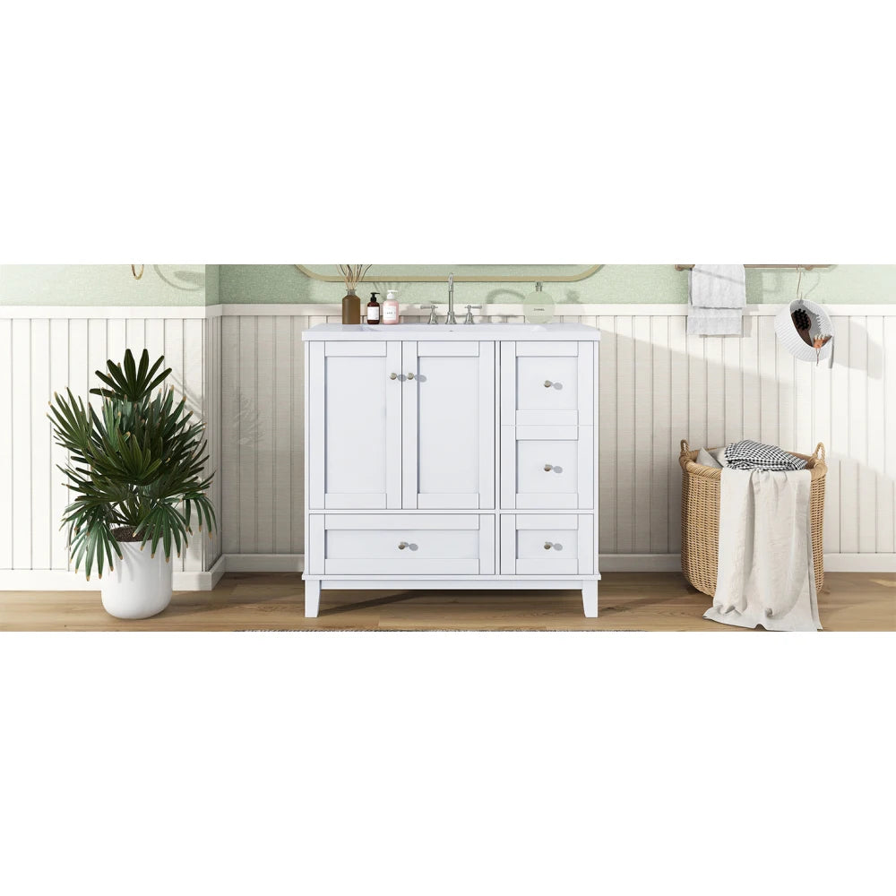 36 Inch Modern Bathroom Vanity with USB Charging and Ample Storage
