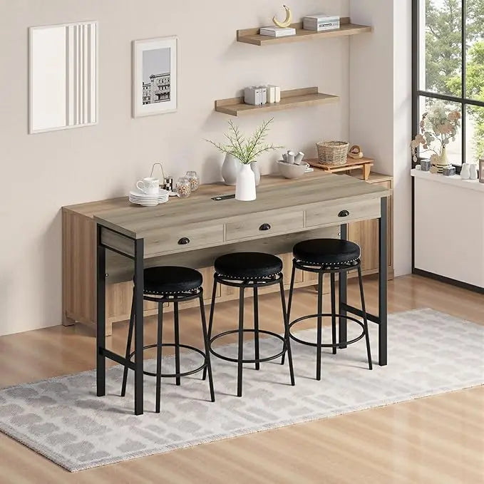 Ljustra Bar Table and Chairs Set 60.24” High Top Kitchen Dining Desk