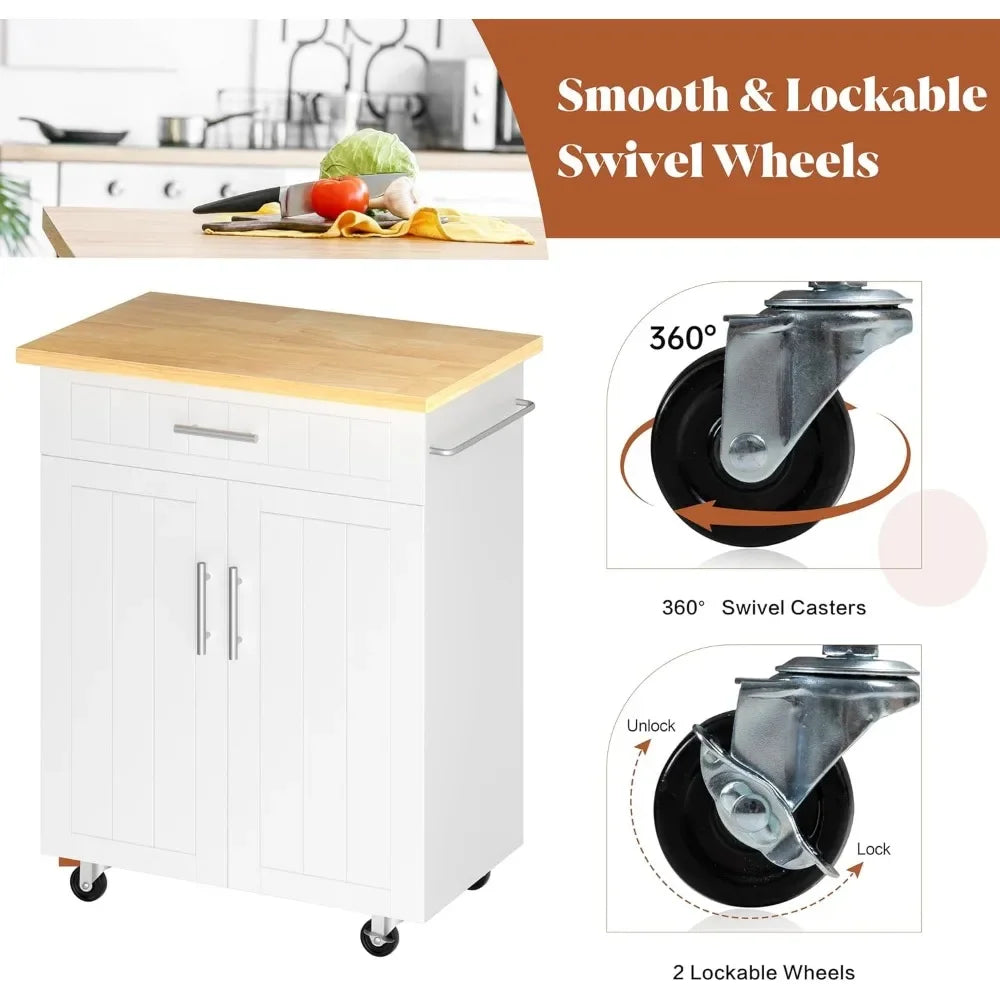 Kitchen Island on Wheels Rolling Cart with Storage Cabinet & Drawer