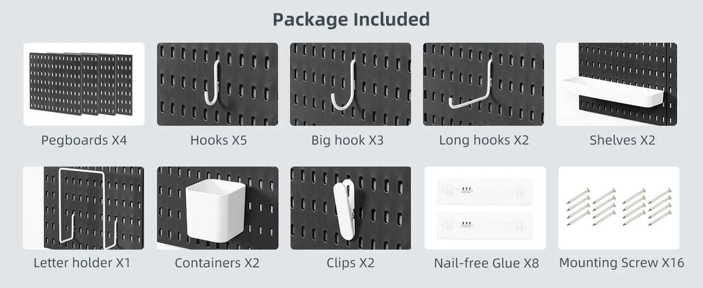 Deli 4pcs 22x22 Wall Organizer Kit with 17 Accessories for Storage