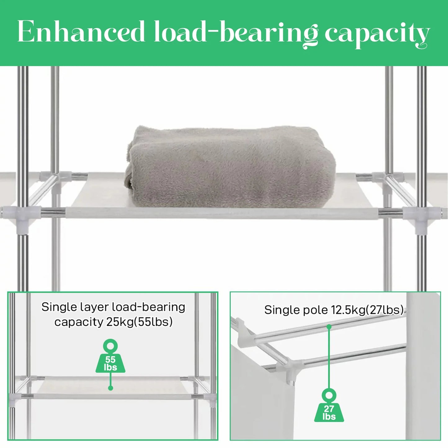 Portable Closet Organizer Rack Clothes Storage Shelf Easy Assembly