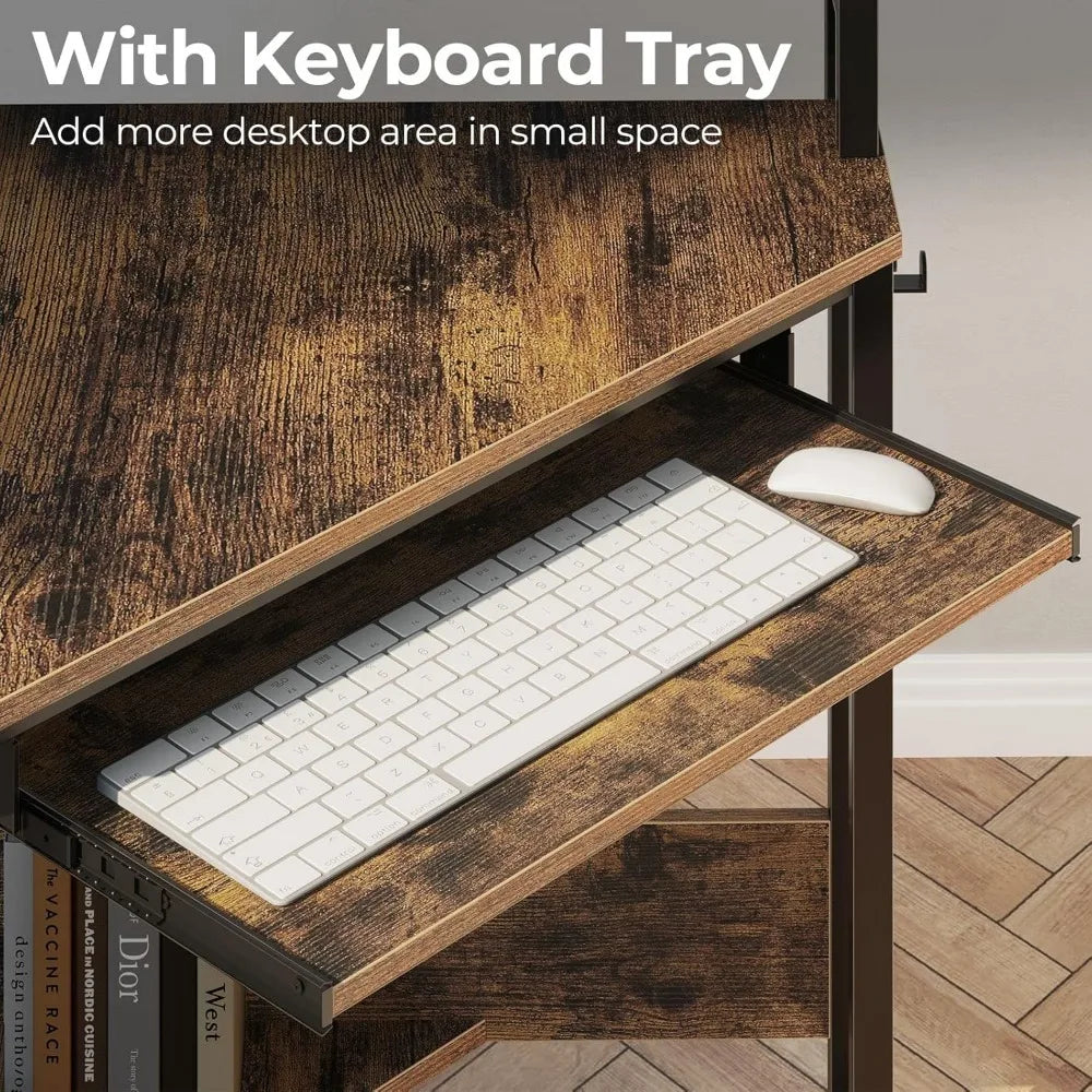 Corner Desk with Power Outlets LED Lights Gaming Computer Triangle Design