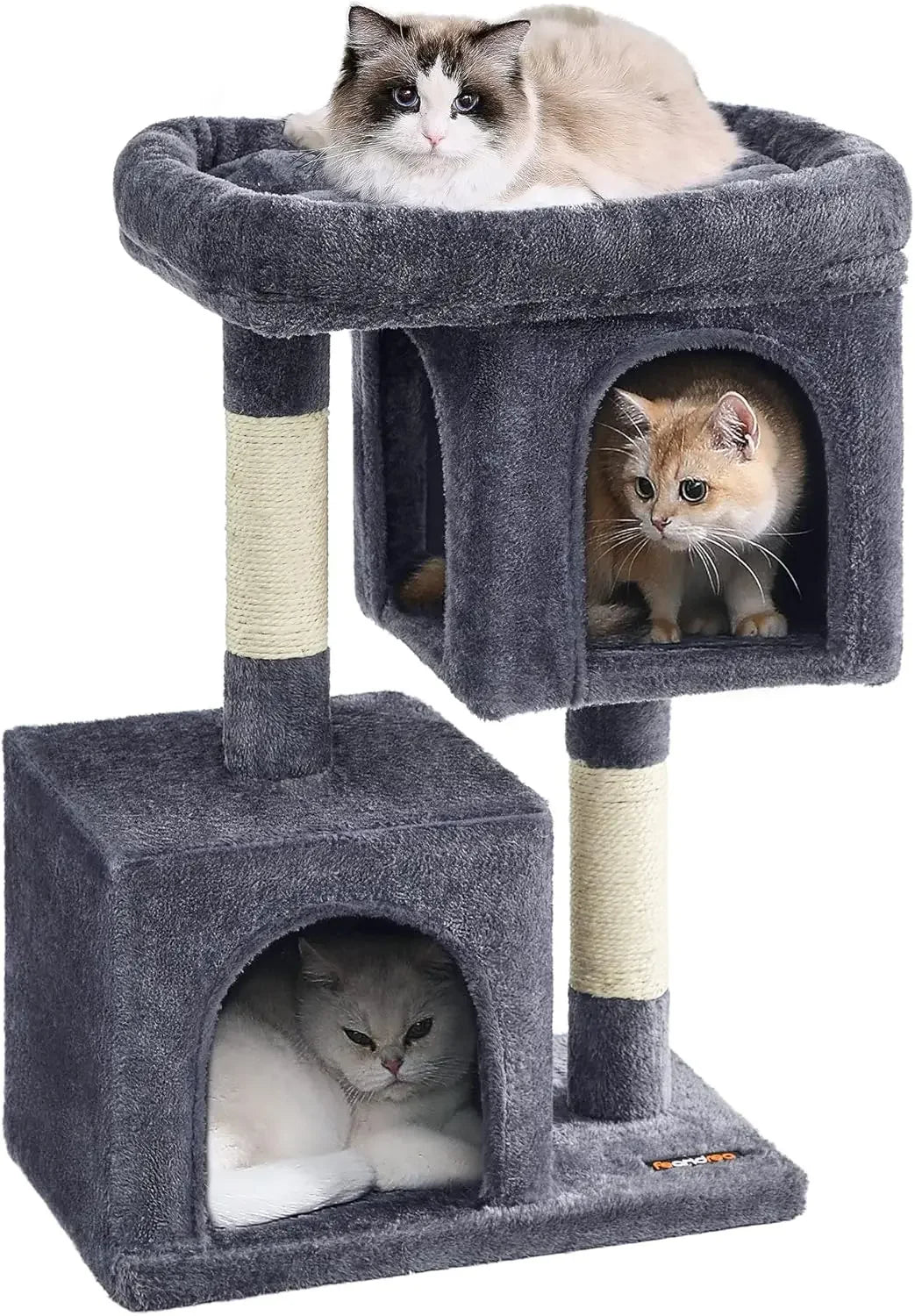 Cat Tree Tower for Large Cats 33.1 Inch with Caves and Scratching Post