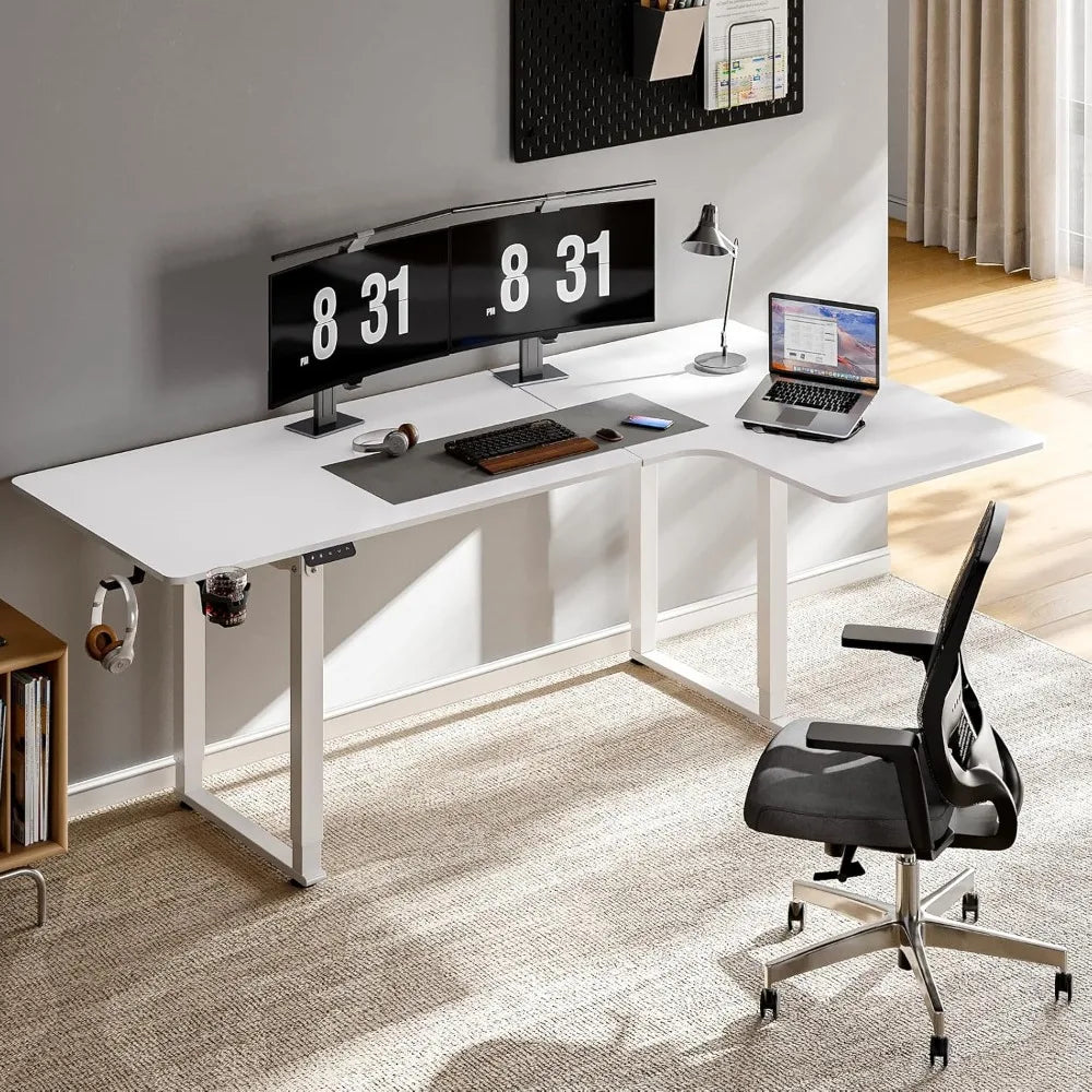 L Shaped Electric Standing Desk 71x43 Inches Adjustable Height Dual Motor