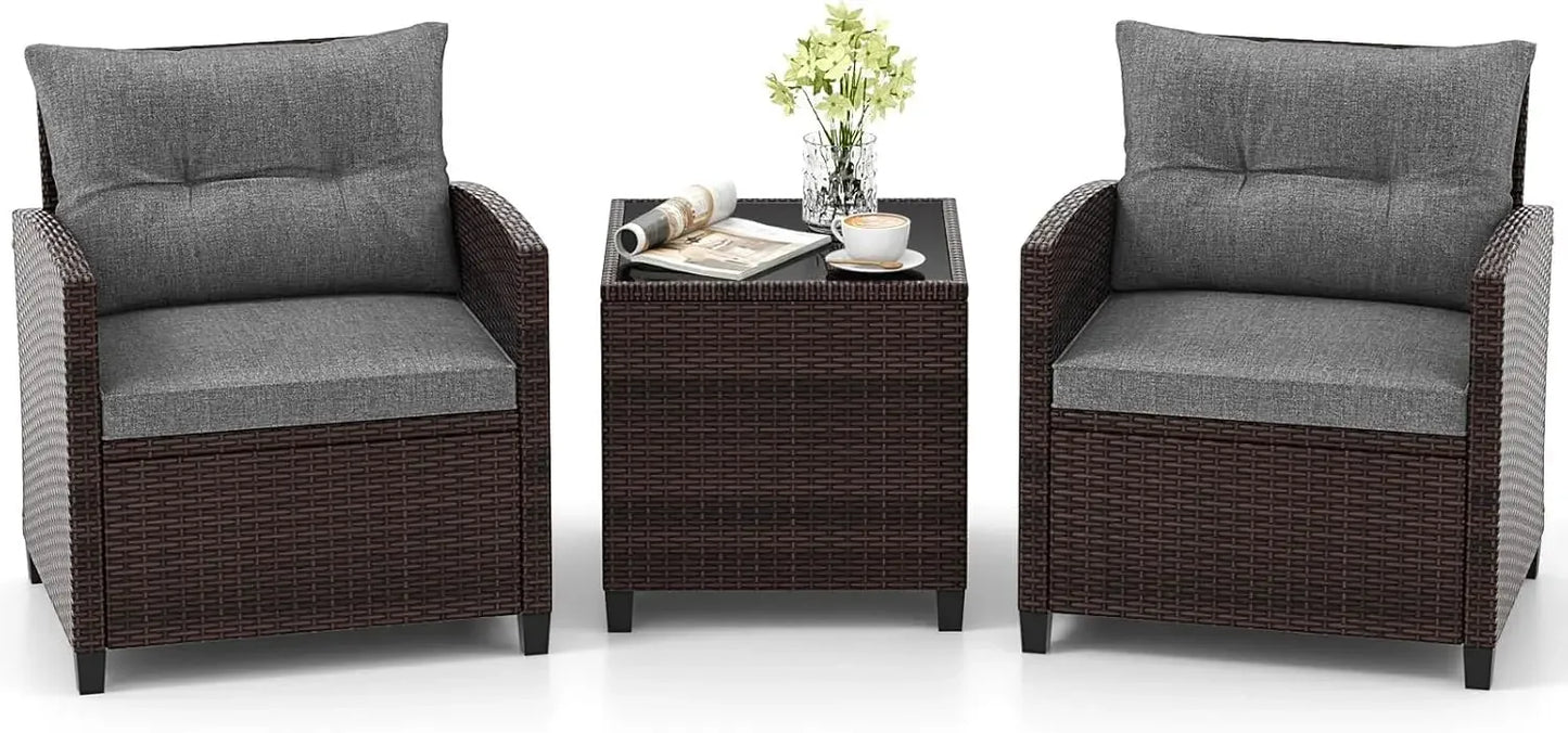 Ljustra 3-Piece Outdoor Patio Furniture Set PE Rattan Wicker Sofa