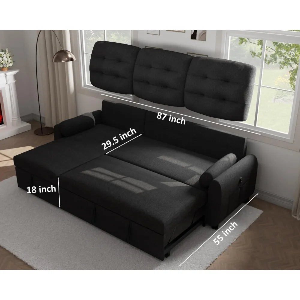 Ljustra 87" Sectional Sofa Bed with Reversible Storage Chaise