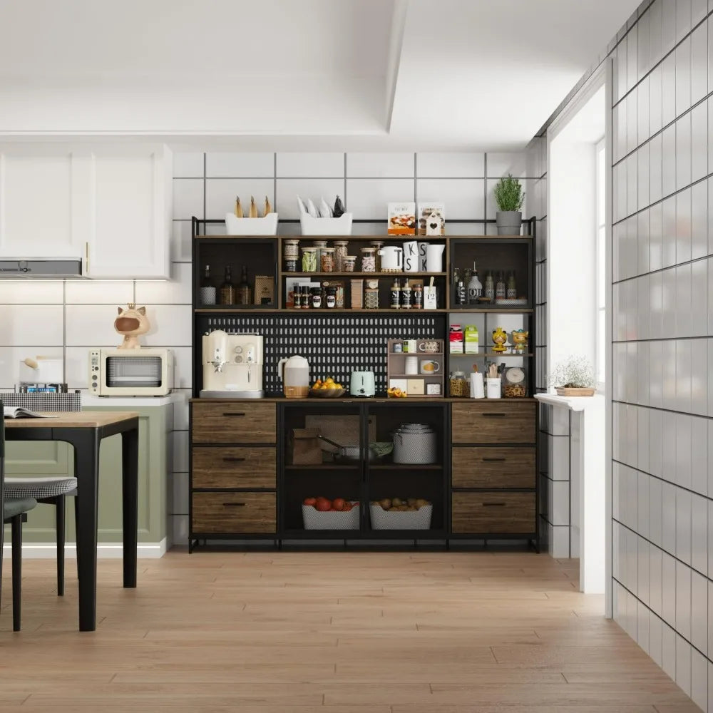 70.9 Inch Sideboard Buffet Storage Cabinet with Hutch and Metal Doors
