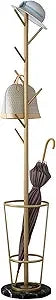 Freestanding Iron Umbrella Stand Coat Rack with Marble Base 7 Hooks