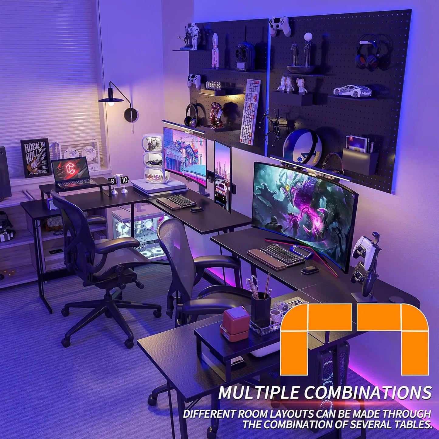 L Shaped Gaming Desk 47 Inch Computer Desk with Monitor Stand PC Gaming Desk
